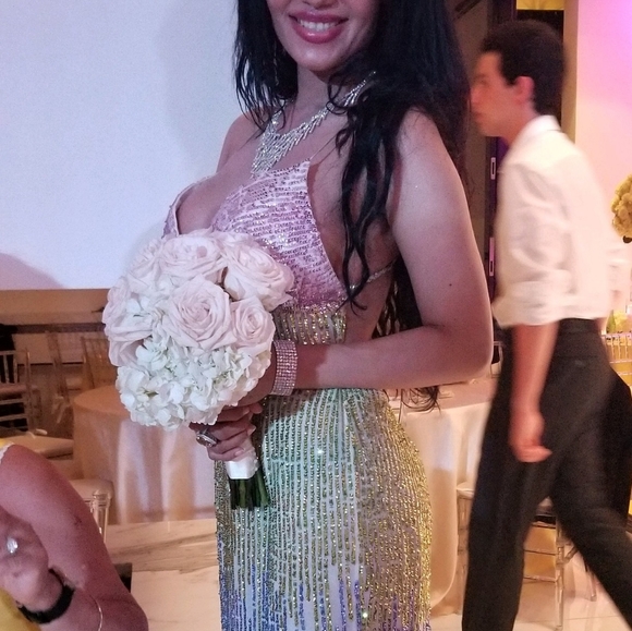 Sherri Hill Cream Silk Multi-Color Sequin Gown - Picture 7 of 7